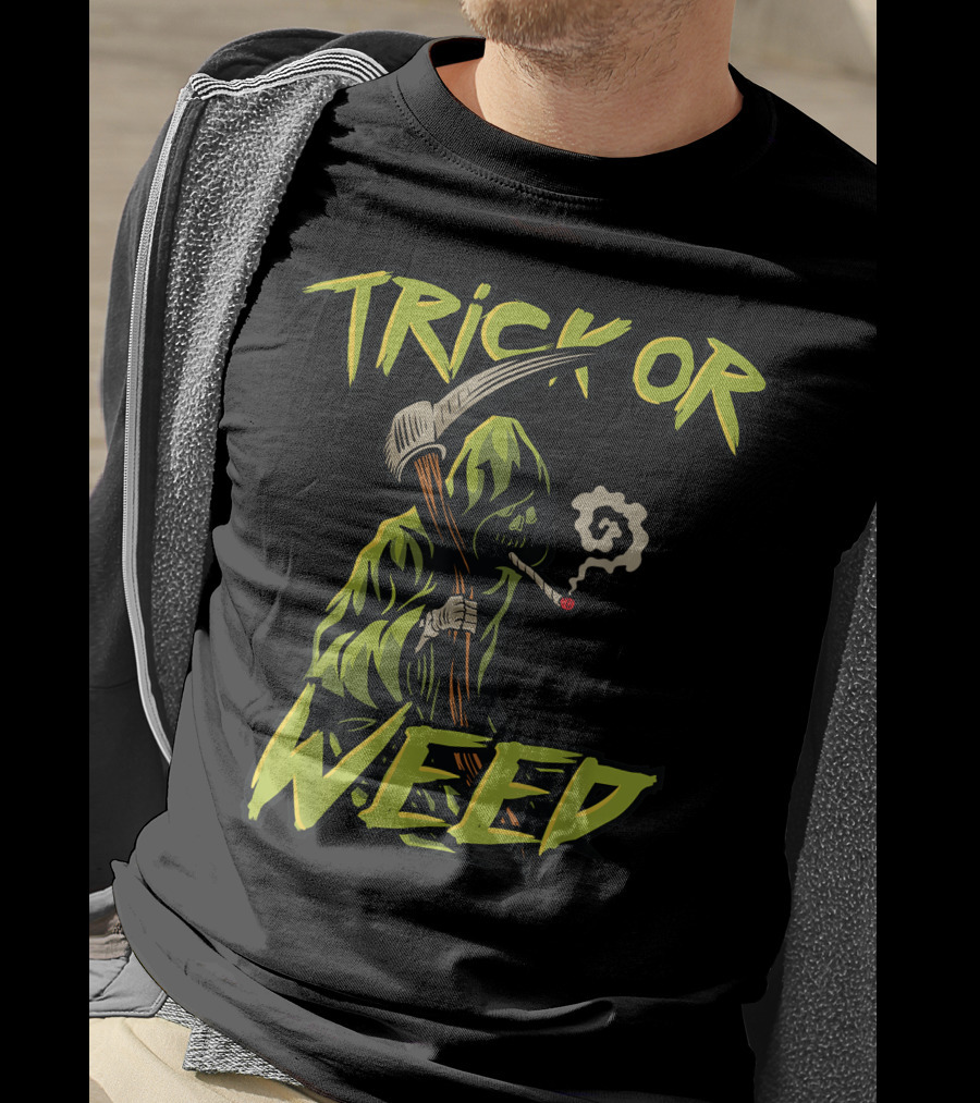 Trick Or Weed Grim Reaper Smoking Cannabis Joint T-Shirt