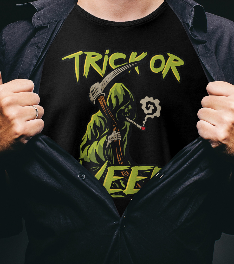 Trick Or Weed Grim Reaper Smoking Cannabis Joint T-Shirt