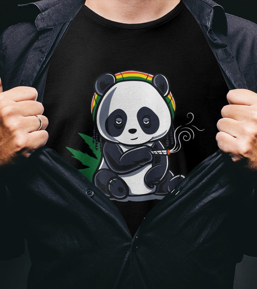 Weed Smoking Panda Rasta Cannabis Stoner THC CBD 420 T-Shirt