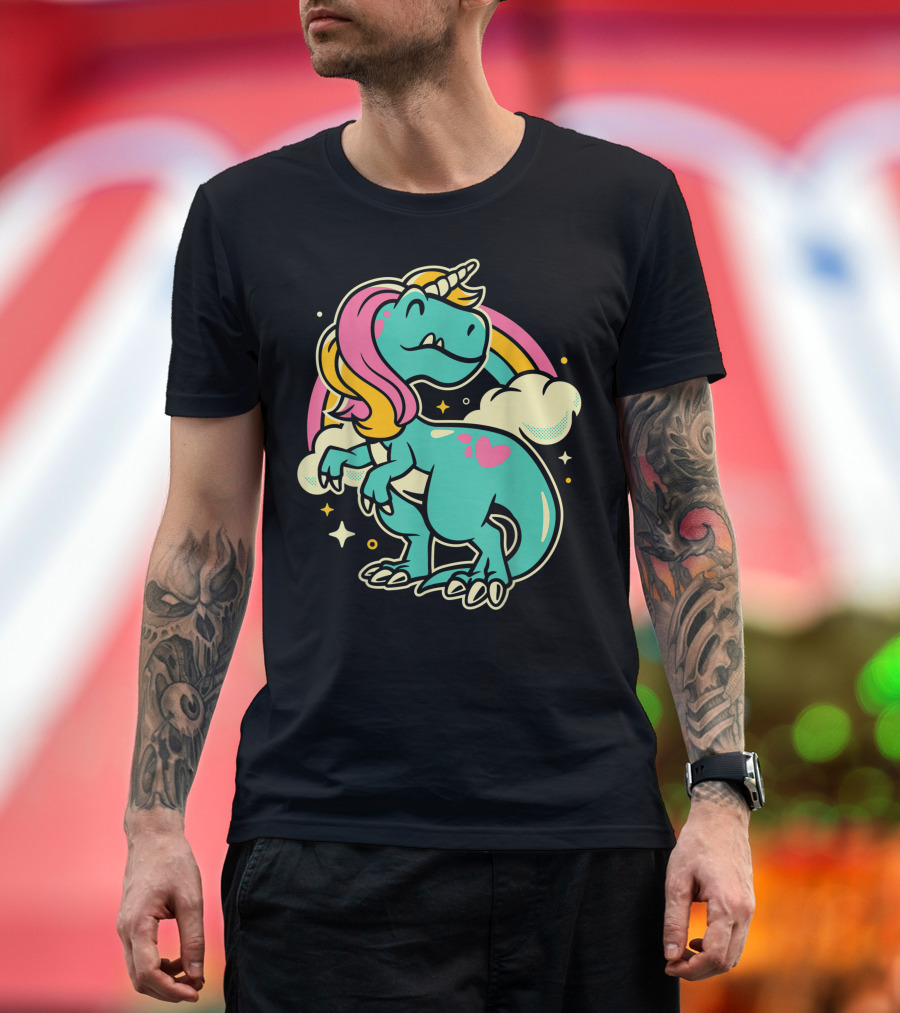 Majestic Unicornasaurus Rex Rainbow Dinosaur with Pink Heart T-Shirt