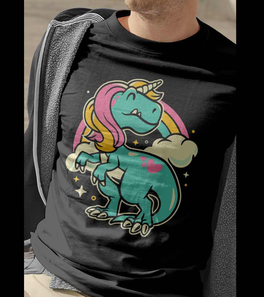 Majestic Unicornasaurus Rex Rainbow Dinosaur With Pink Heart T-Shirt