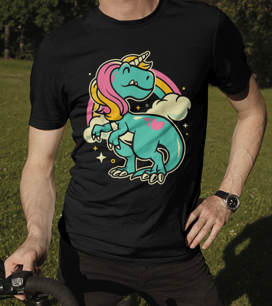 Majestic Unicornasaurus Rex Rainbow Dinosaur With Pink Heart T-Shirt