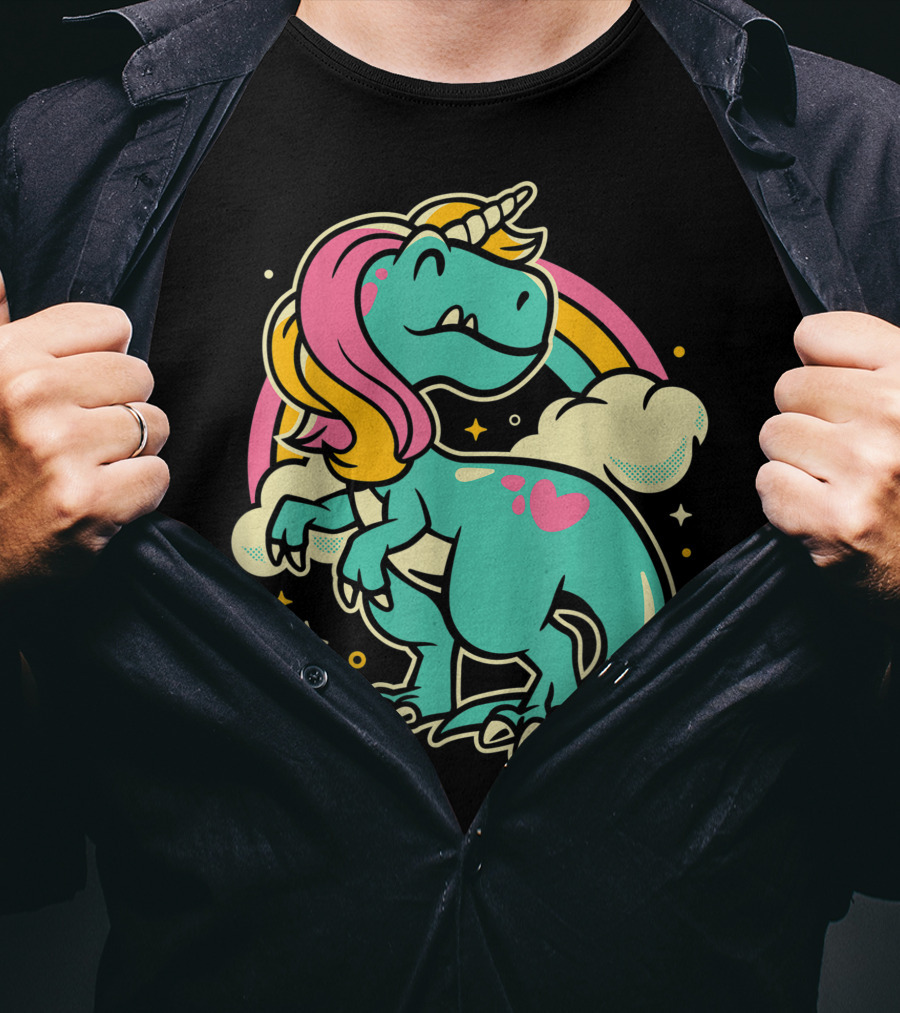 Majestic Unicornasaurus Rex Rainbow Dinosaur With Pink Heart T-Shirt