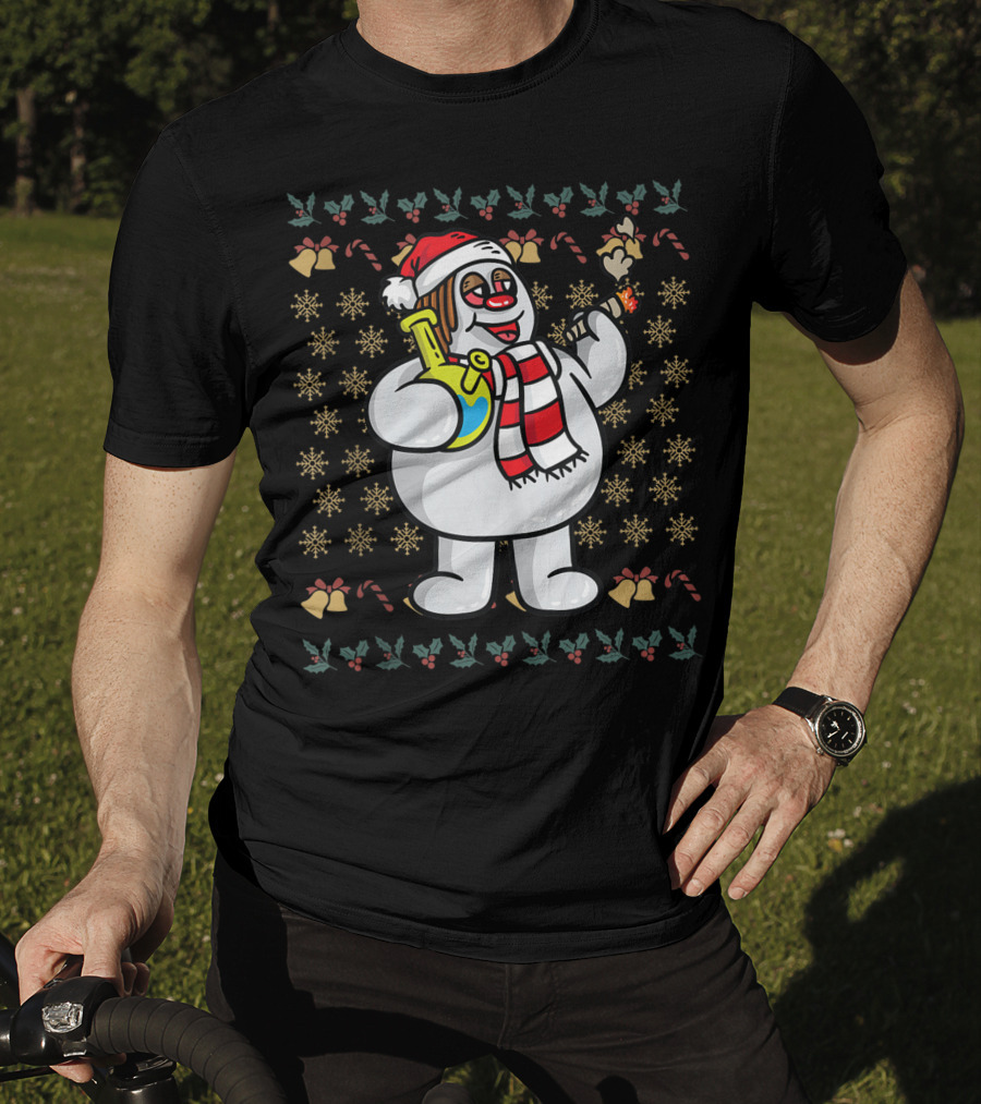 Rasta Snowman Christmas Cannabis Weed Smoking Santa Hat Scarf T-Shirt