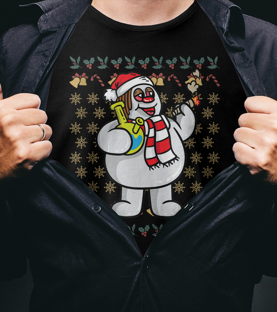 Rasta Snowman Christmas Cannabis Weed Smoking Santa Hat Scarf T-Shirt