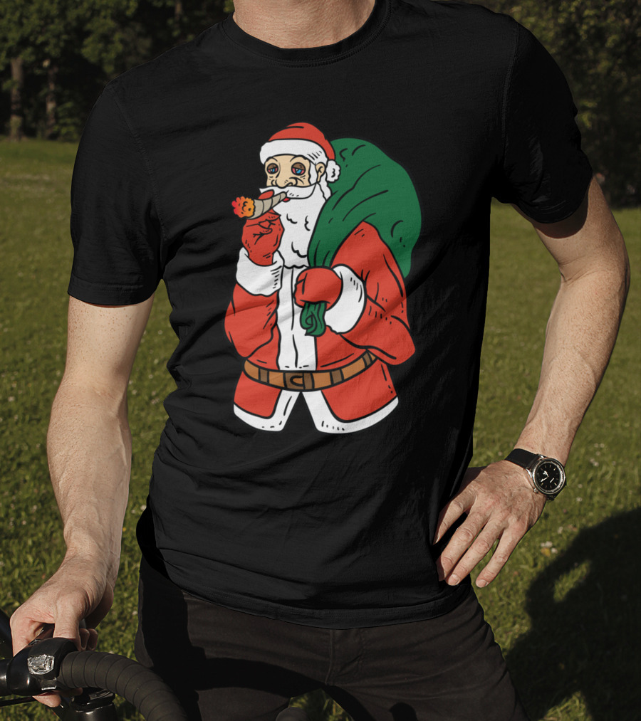 Santa Claus Smoking Weed Cannabis Marijuana Carrying Bag T-Shirt