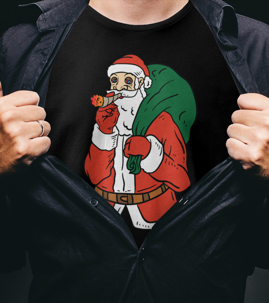 Santa Claus Smoking Weed Cannabis Marijuana Carrying Bag T-Shirt