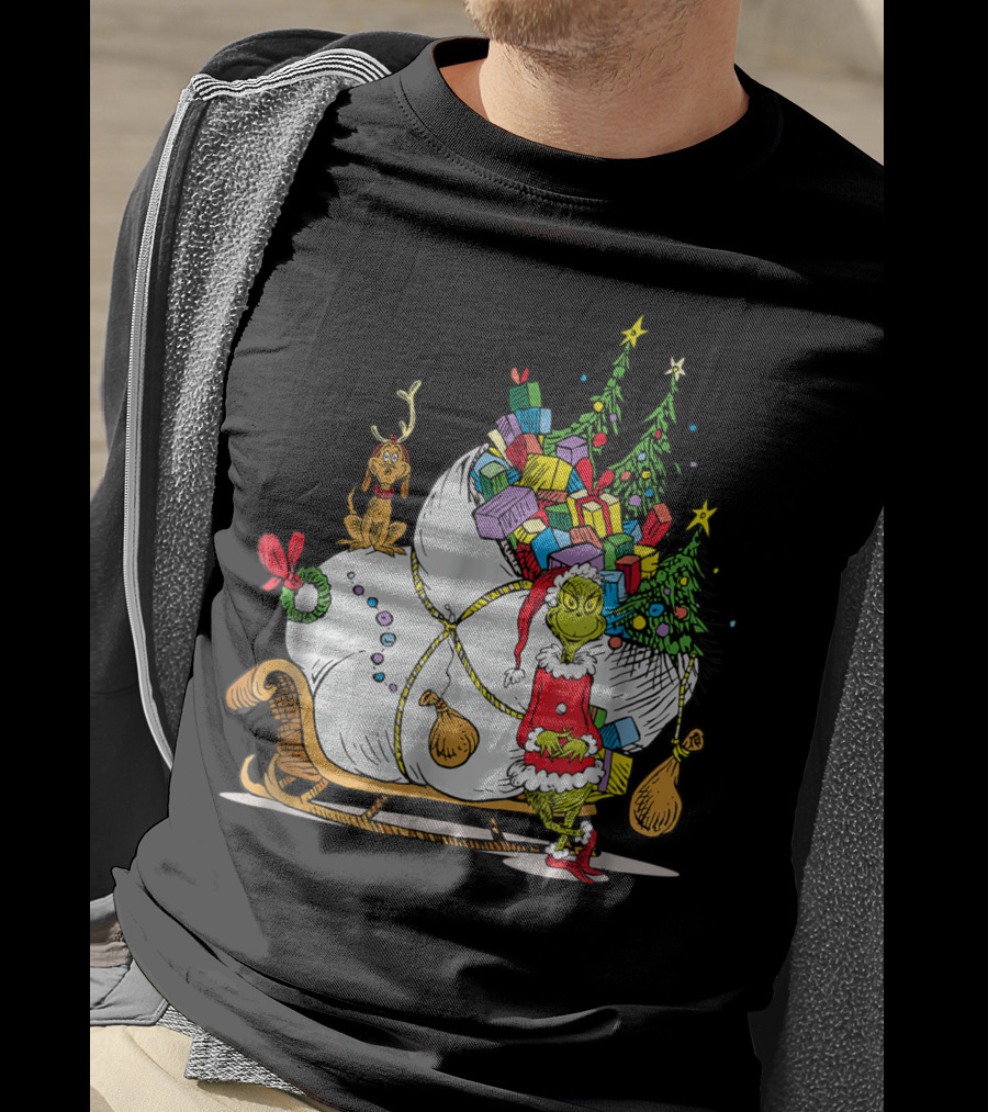 Dr Seuss Grinch Max Presents And Christmas Trees Sleigh T-Shirt