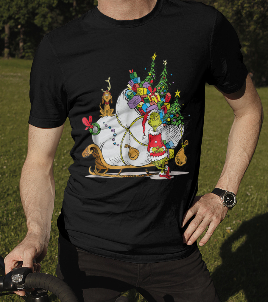 Dr Seuss Grinch Max Presents And Christmas Trees Sleigh T-Shirt