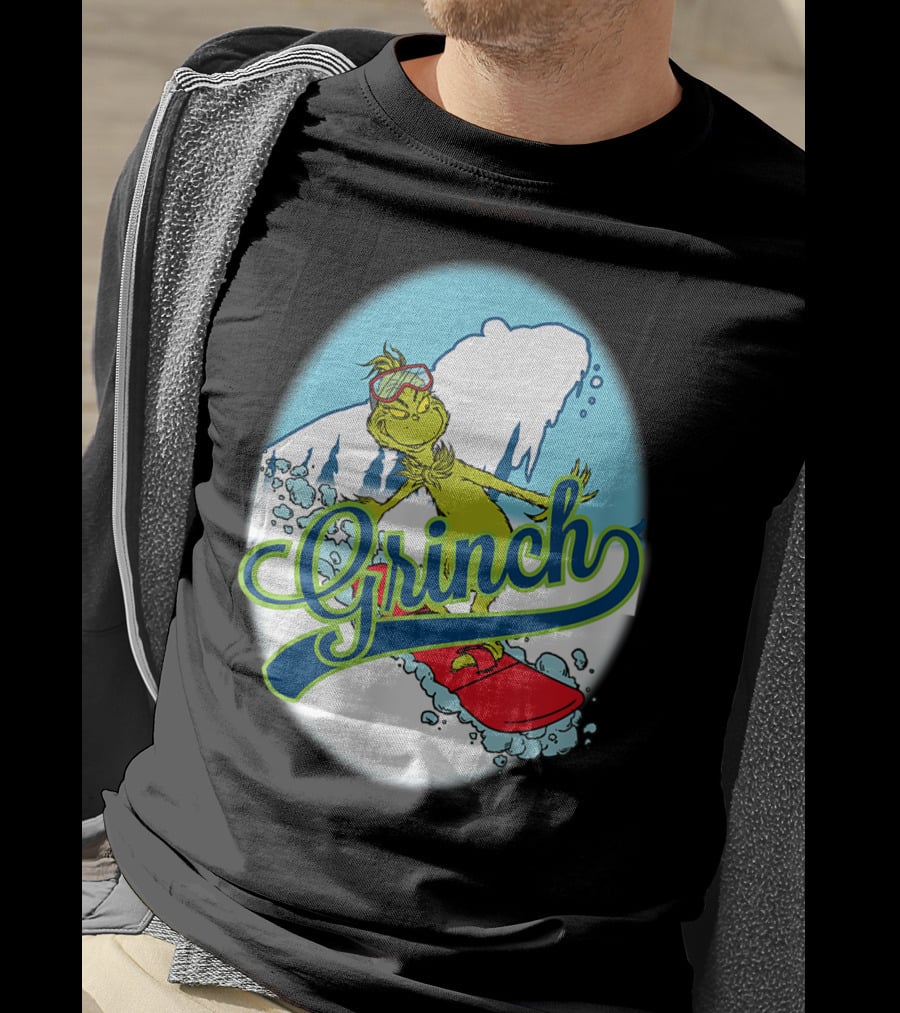 Grinch Snowboarding Dr Seuss Style Adventure T-Shirt