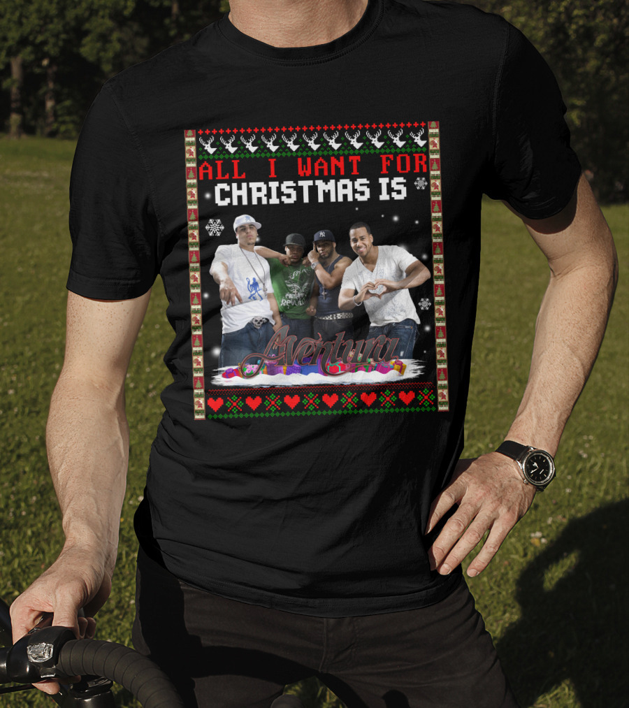 All I Want For Christmas Is Aventura Celebration With Snowflakes And Festive Border T-Shirt