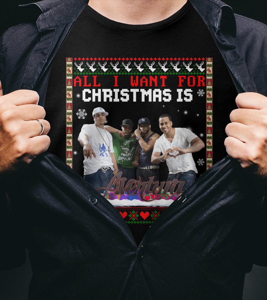 All I Want For Christmas Is Aventura Celebration With Snowflakes And Festive Border T-Shirt