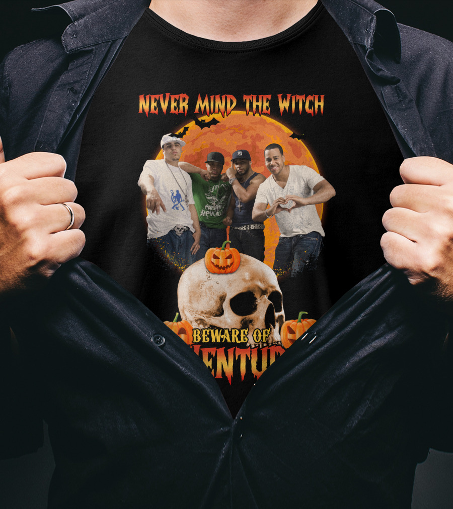 Never Mind The Witch Beware Of Aventura Halloween Pumpkin Skull Scene T-Shirt