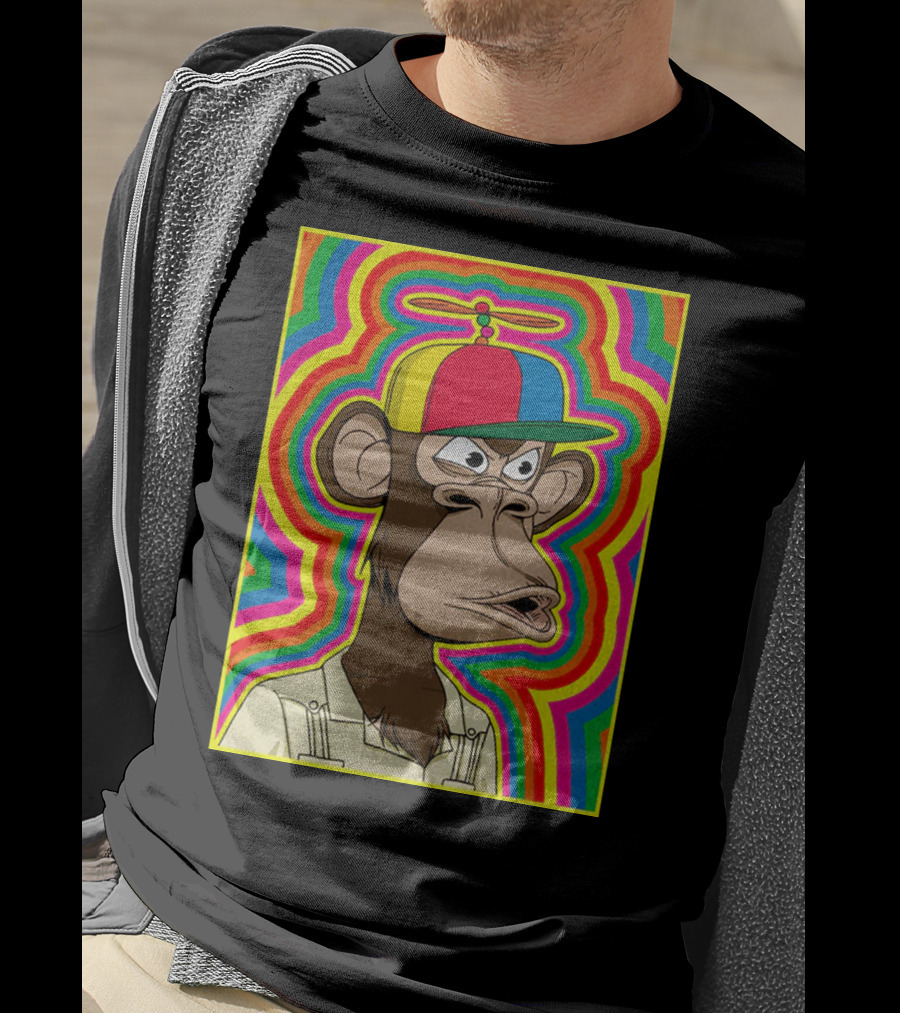 Bored Ape With Propeller Hat Psychedelic Background T-Shirt