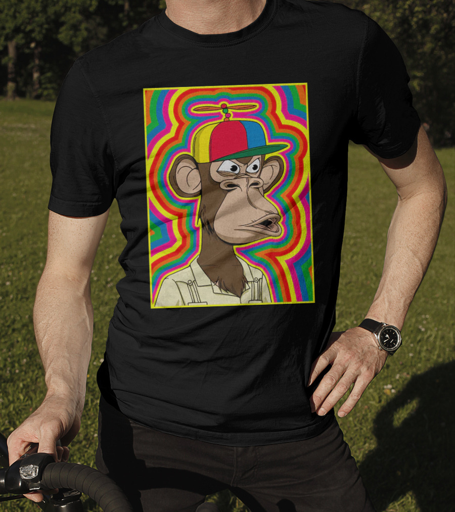 Bored Ape With Propeller Hat Psychedelic Background T-Shirt