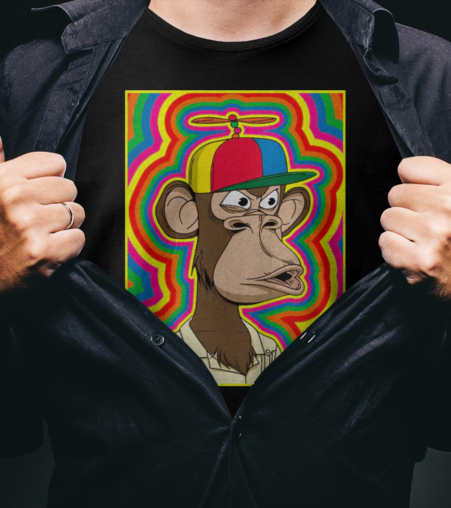 Bored Ape With Propeller Hat Psychedelic Background T-Shirt