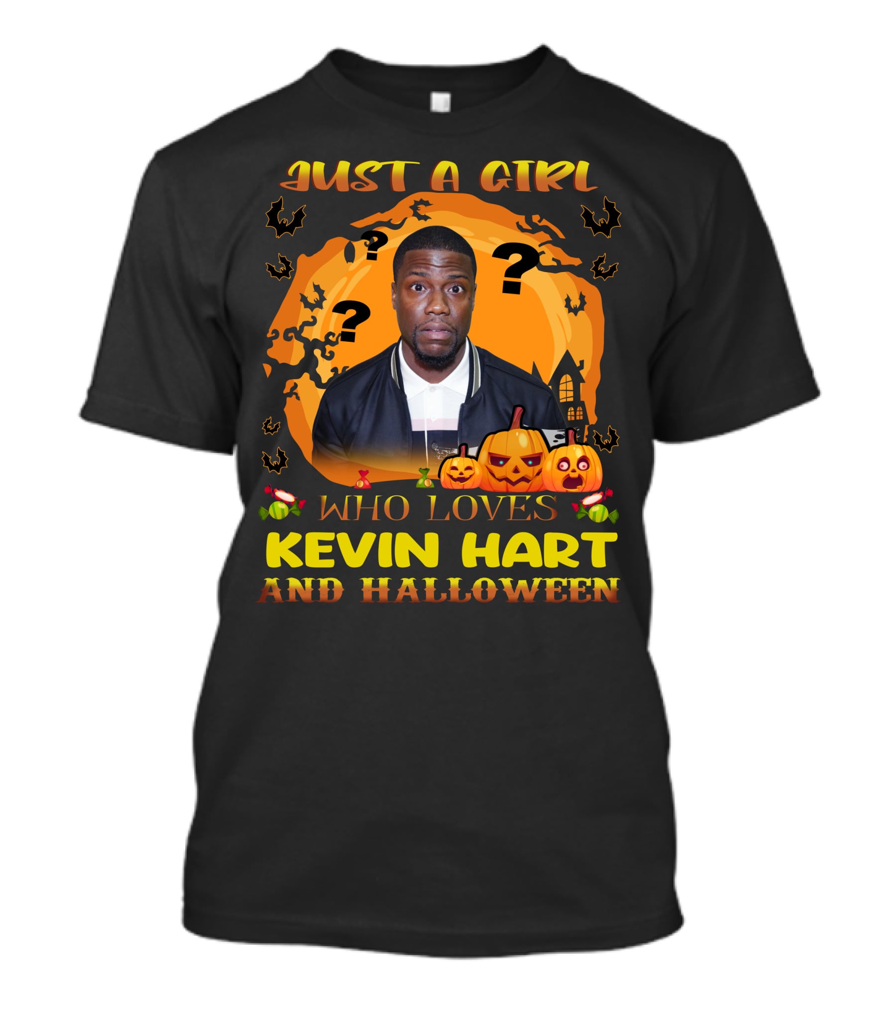 Just A Girl Who Loves Kevin Hart With Halloween Pumpkins And Bats T-Shirt