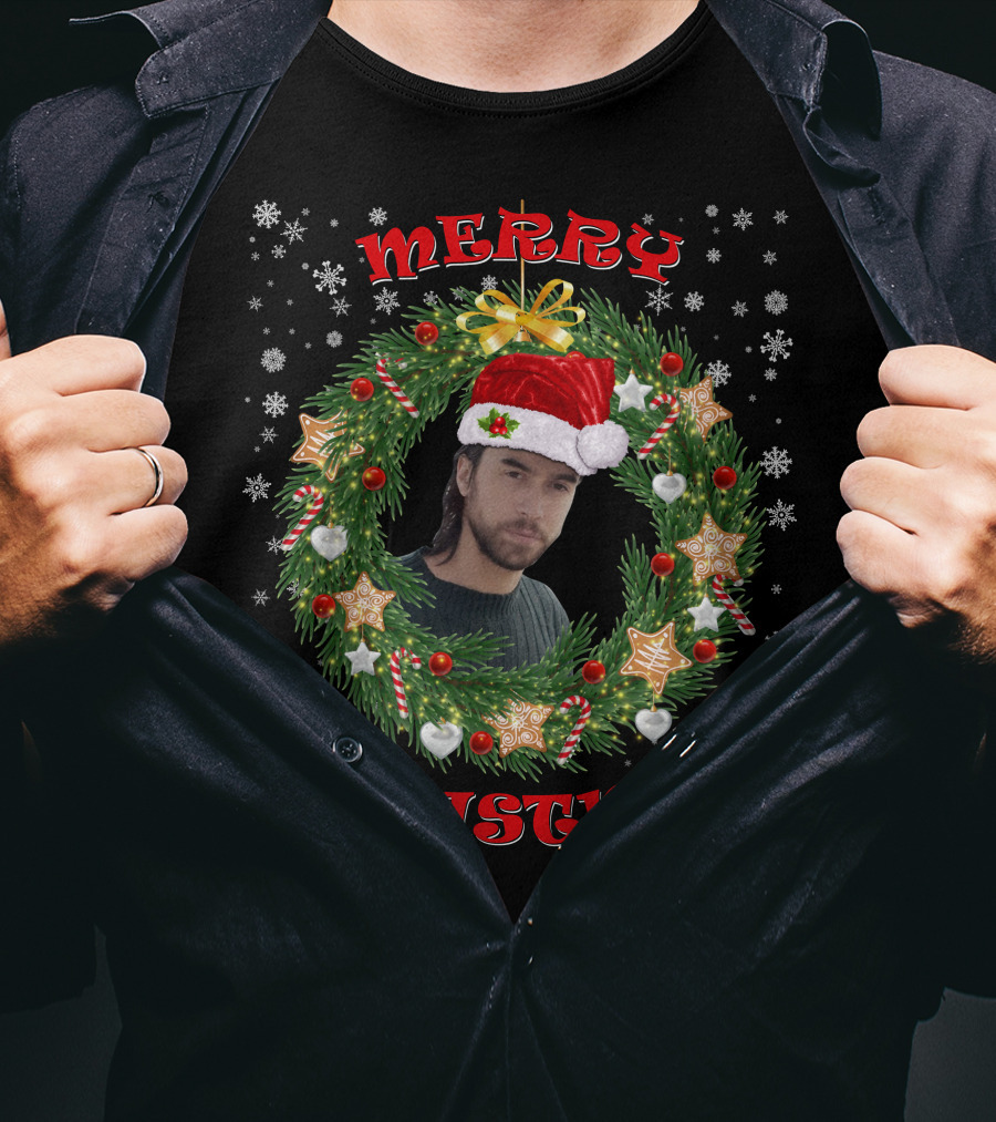 Merry Christmas Santa Hat Wreath T-Shirt