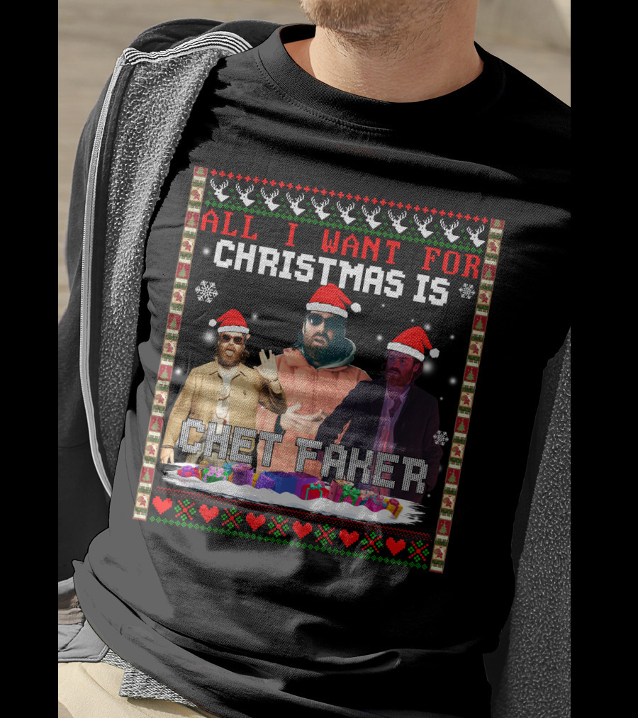 All I Want For Christmas Is Chet Faker Red Santa Hats Snowflakes Presents T-Shirt
