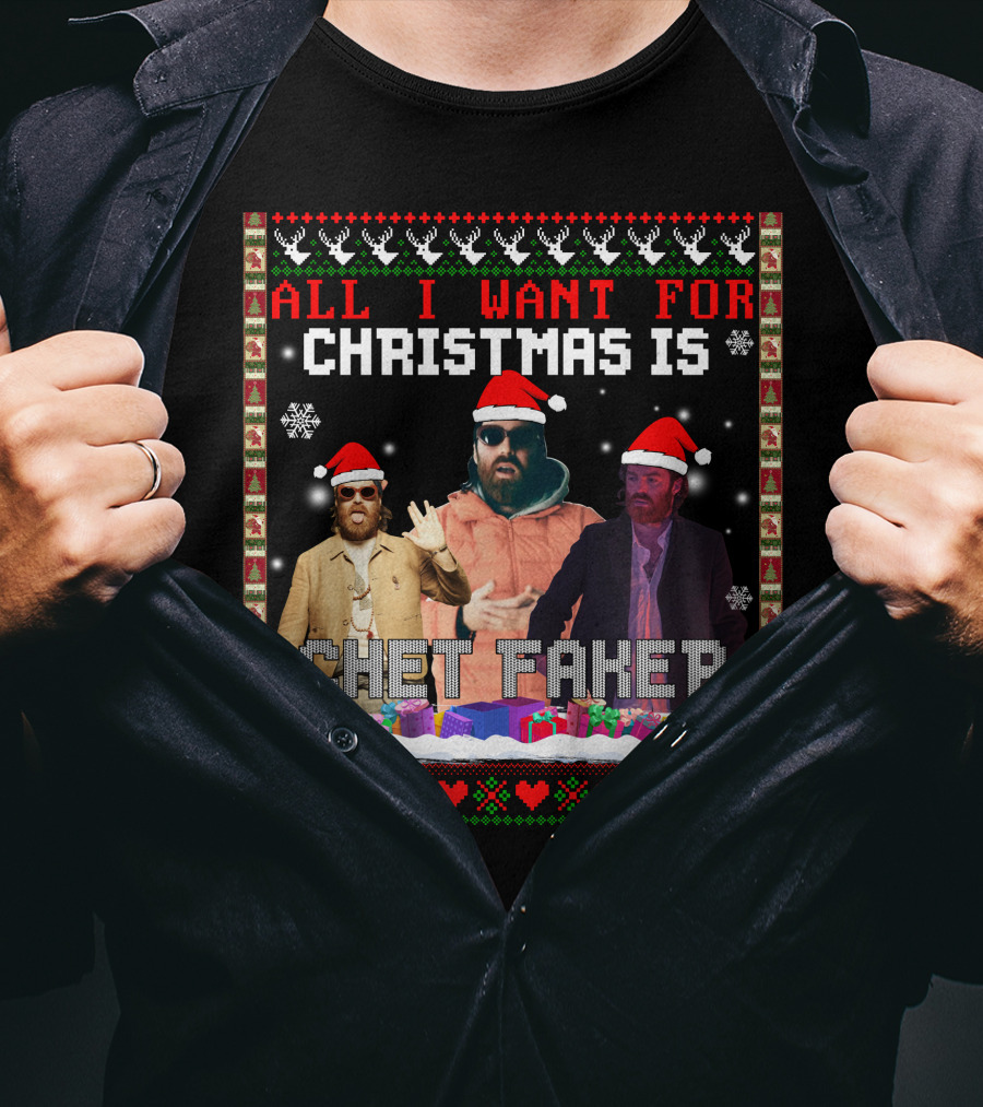 All I Want For Christmas Is Chet Faker Red Santa Hats Snowflakes Presents T-Shirt