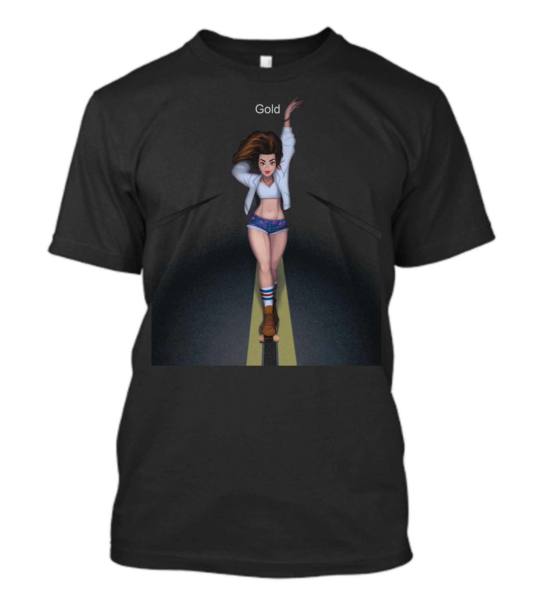 Gold Roller Skater In Dynamic Motion T-Shirt