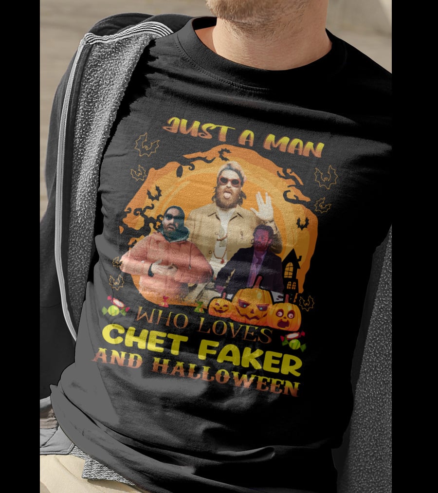 Just A Man Who Loves Chet Faker And Halloween Pumpkins Bats Orange Moon T-Shirt