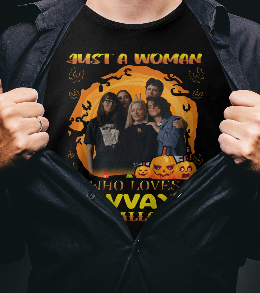 Just A Woman Who Loves Alvvays And Halloween Pumpkins Bats Candy T-Shirt