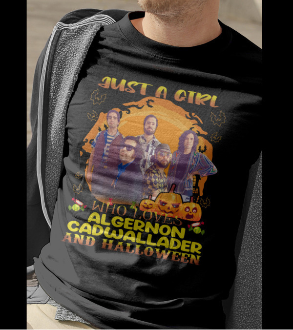 Just A Girl Who Loves Algernon Cadwallader And Halloween Pumpkins Bats Candies T-Shirt