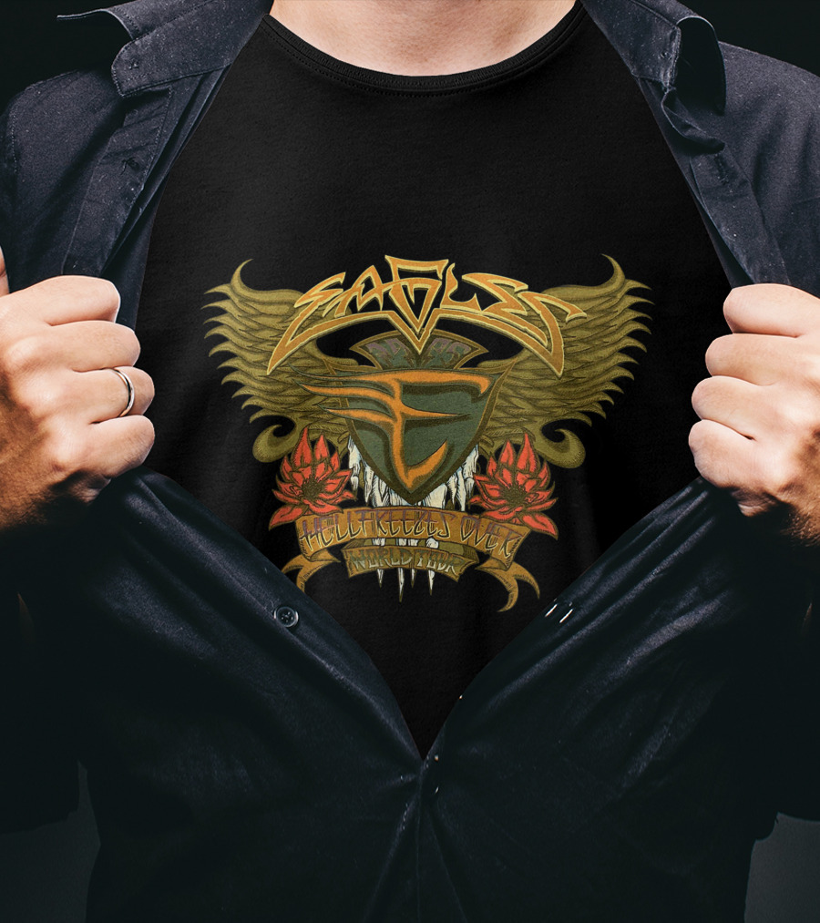 EAGLES HELL FREEZES OVER Music Legend Wings Roses Shield T-Shirt