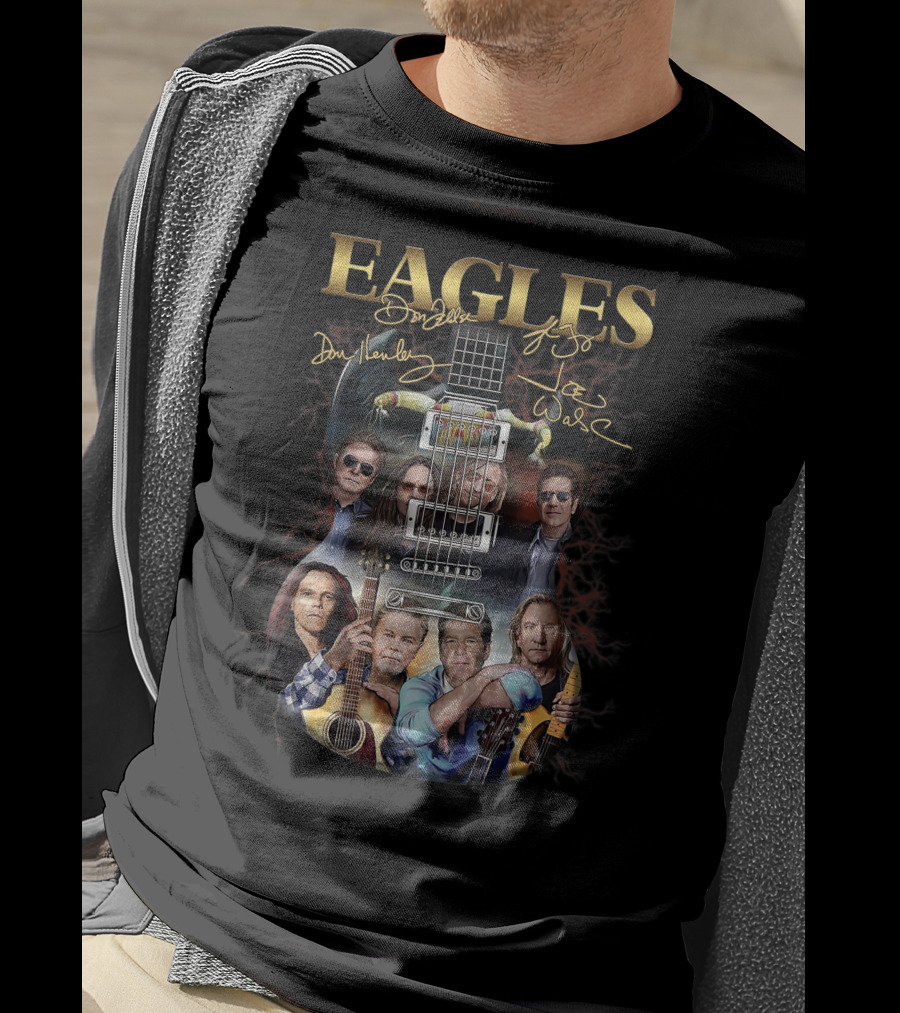 EAGLES Music Legend Rock Band Guitar Art With Signatures T-Shirt