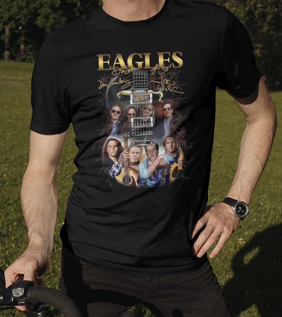 EAGLES Music Legend Rock Band Guitar Art With Signatures T-Shirt