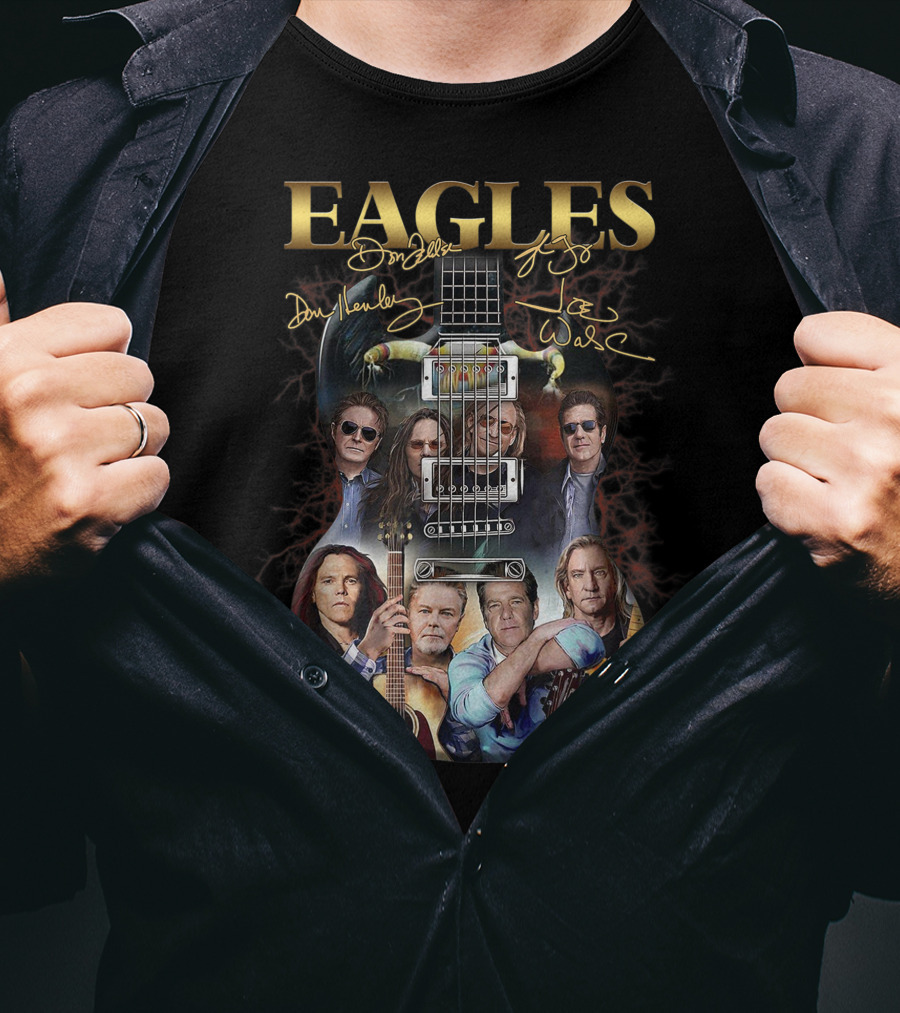 EAGLES Music Legend Rock Band Guitar Art With Signatures T-Shirt