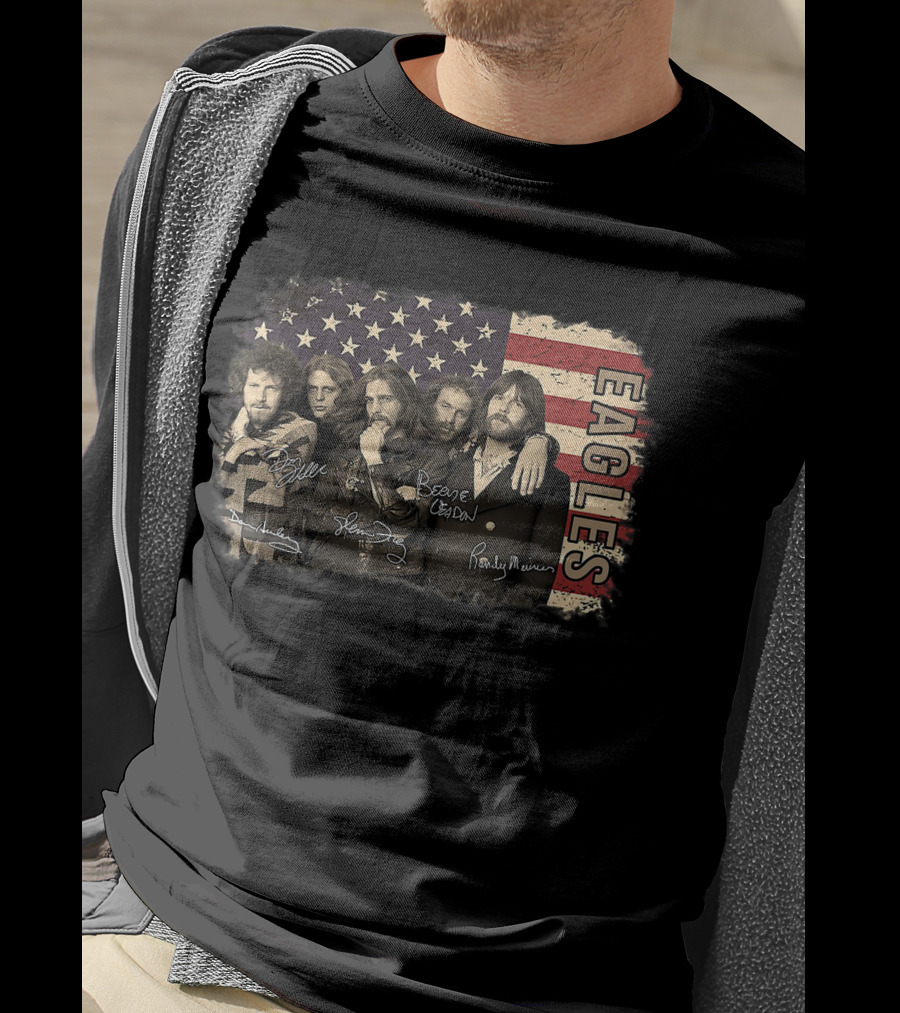 Eagles American Flag Signed Band Members T-Shirt