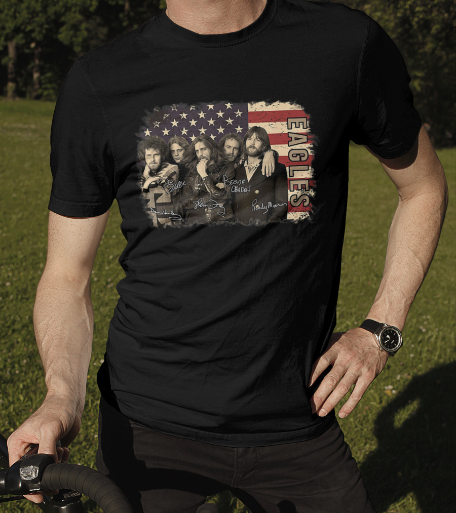 Eagles American Flag Signed Band Members T-Shirt