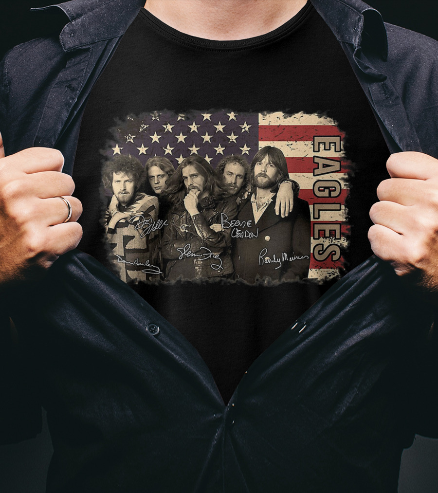 Eagles American Flag Signed Band Members T-Shirt