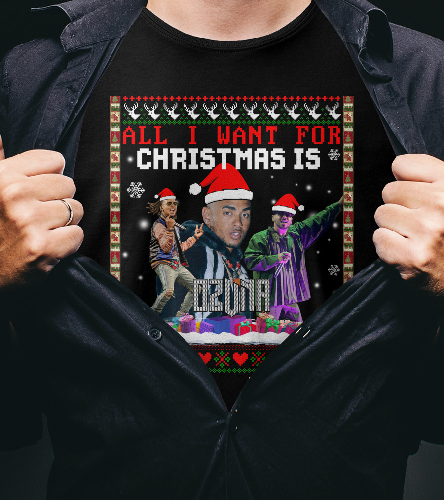 All I Want For Christmas Is Ozuna Santa Hat Snowflakes Presents T-Shirt