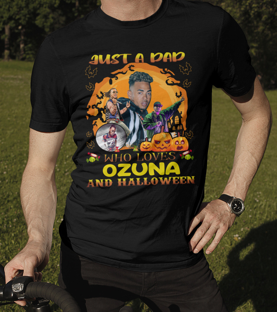 Just A Dad Who Loves Ozuna And Halloween Pumpkins And Bats T-Shirt