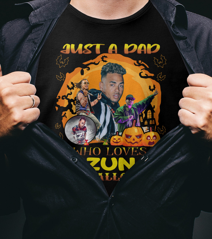 Just A Dad Who Loves Ozuna And Halloween Pumpkins And Bats T-Shirt