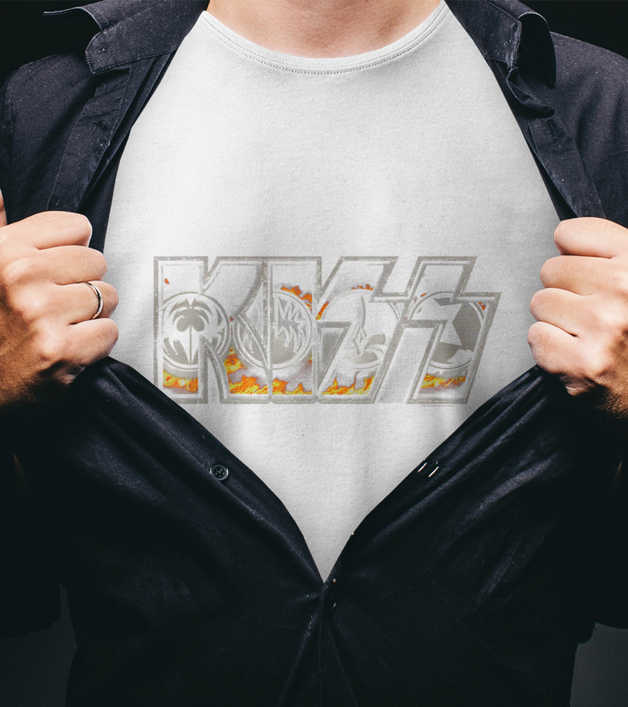 KISS Band Iconic Flame Logo With Band Member Symbols T-Shirt