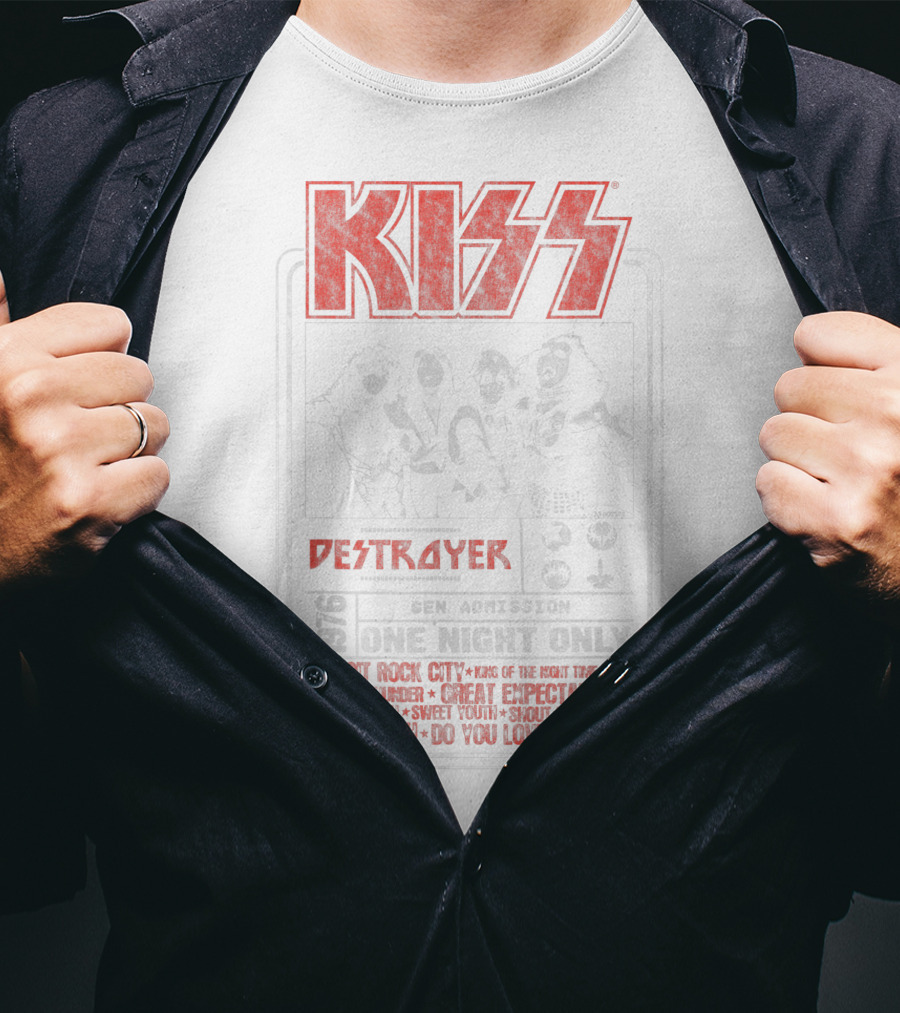 KISS Destroyer 1976 Gen Admission One Night Only Detroit Rock City God Of Thunder Shout It Out Loud T-Shirt