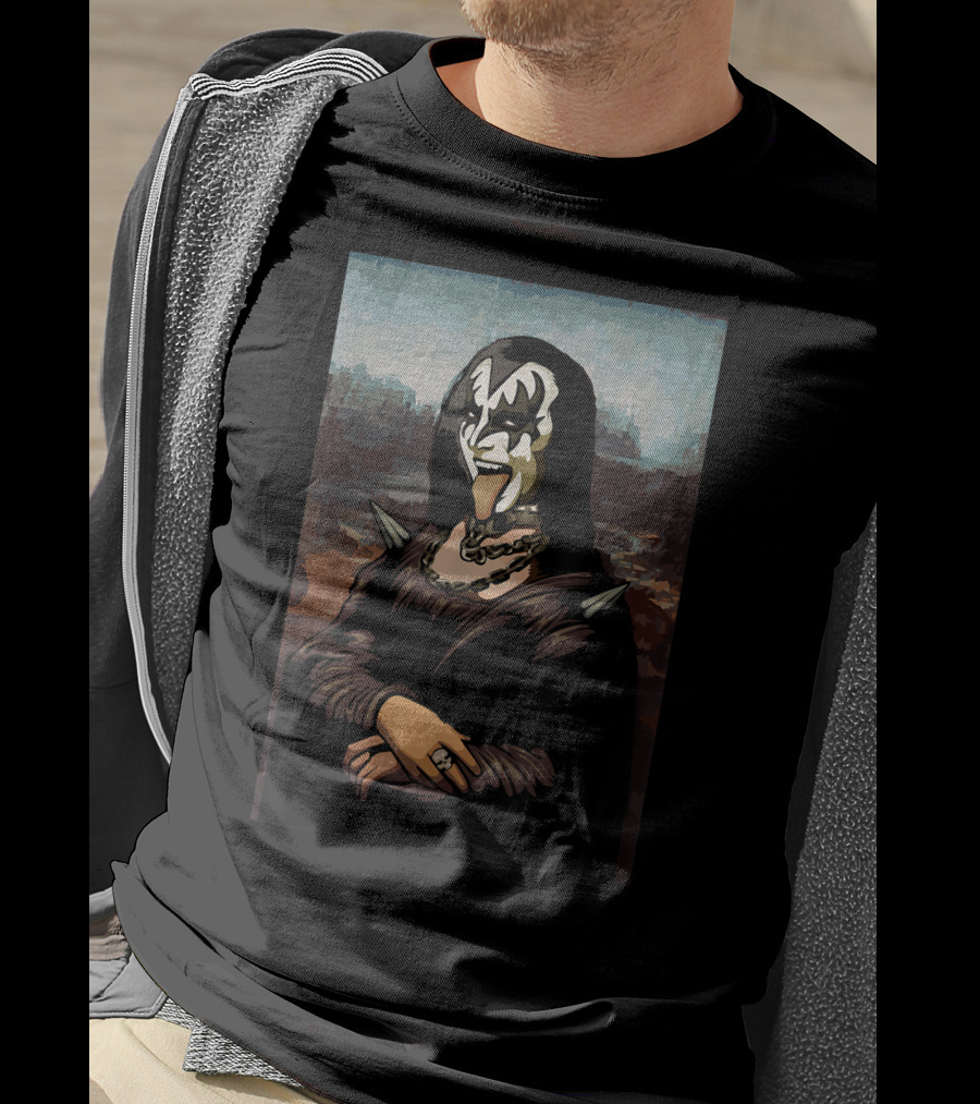 Rock N Roll Band Lazy Halloween Costume Rocker Music Lover Mona Lisa Kiss Makeup T-Shirt