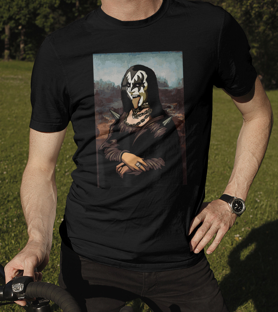 Rock N Roll Band Lazy Halloween Costume Rocker Music Lover Mona Lisa Kiss Makeup T-Shirt