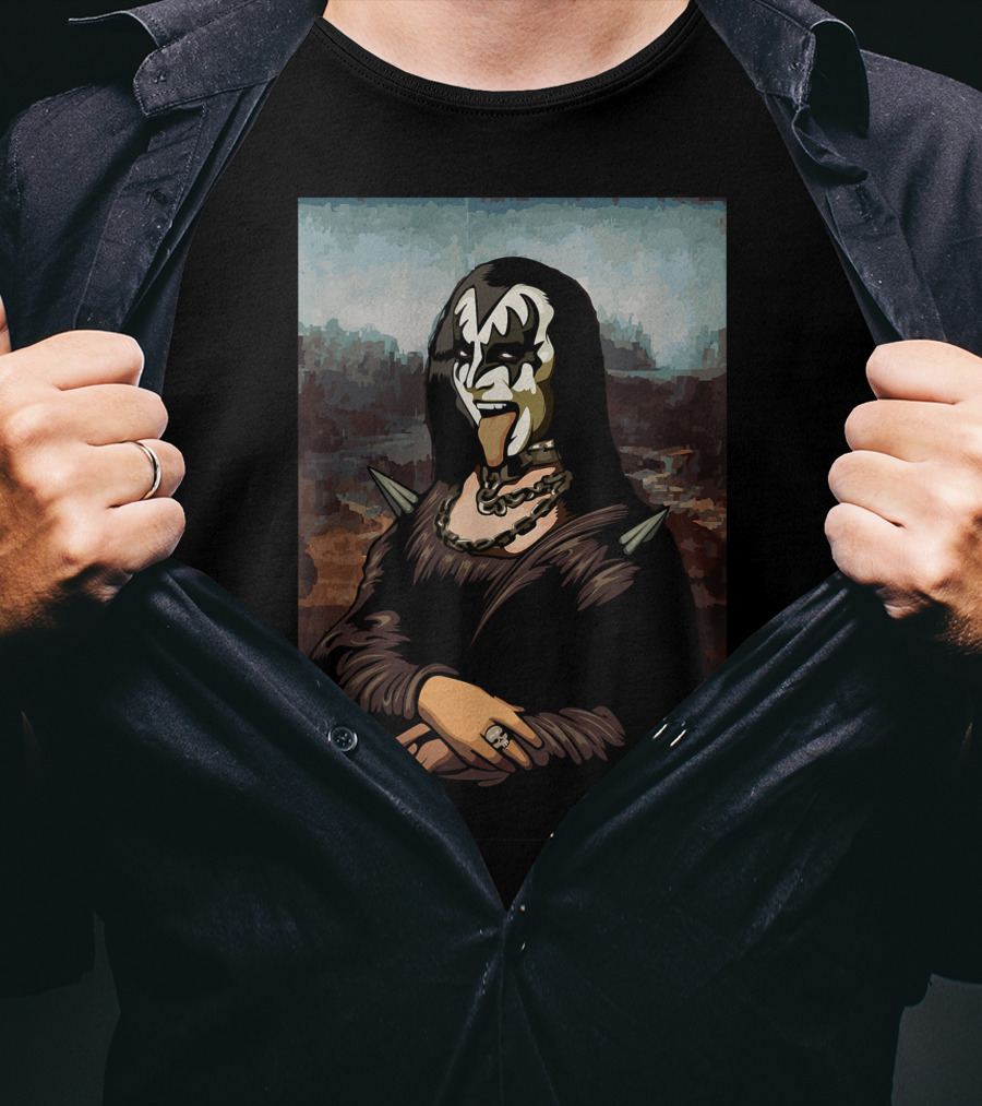 Rock N Roll Band Lazy Halloween Costume Rocker Music Lover Mona Lisa Kiss Makeup T-Shirt