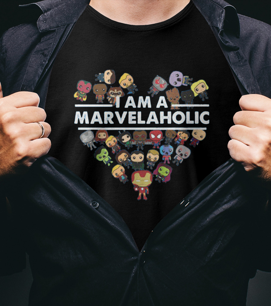 I Am A Marvelaholic Marvel Fans Characters Heart T-Shirt
