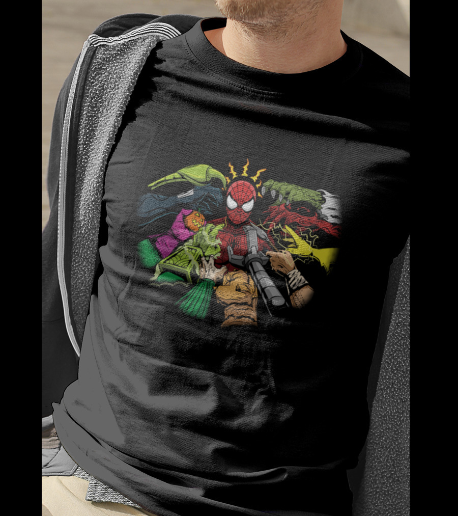 Spider Man Surrounded By Sinister Six Villains T-Shirt