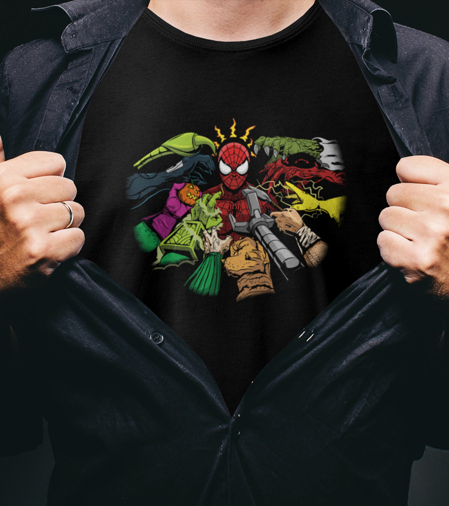 Spider Man Surrounded By Sinister Six Villains T-Shirt