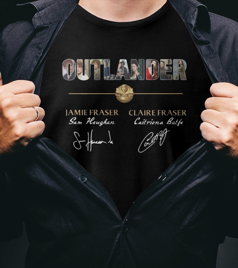 Outlander Jamie Fraser Claire Fraser Sam Heughan Caitriona Balfe Signatures T-Shirt
