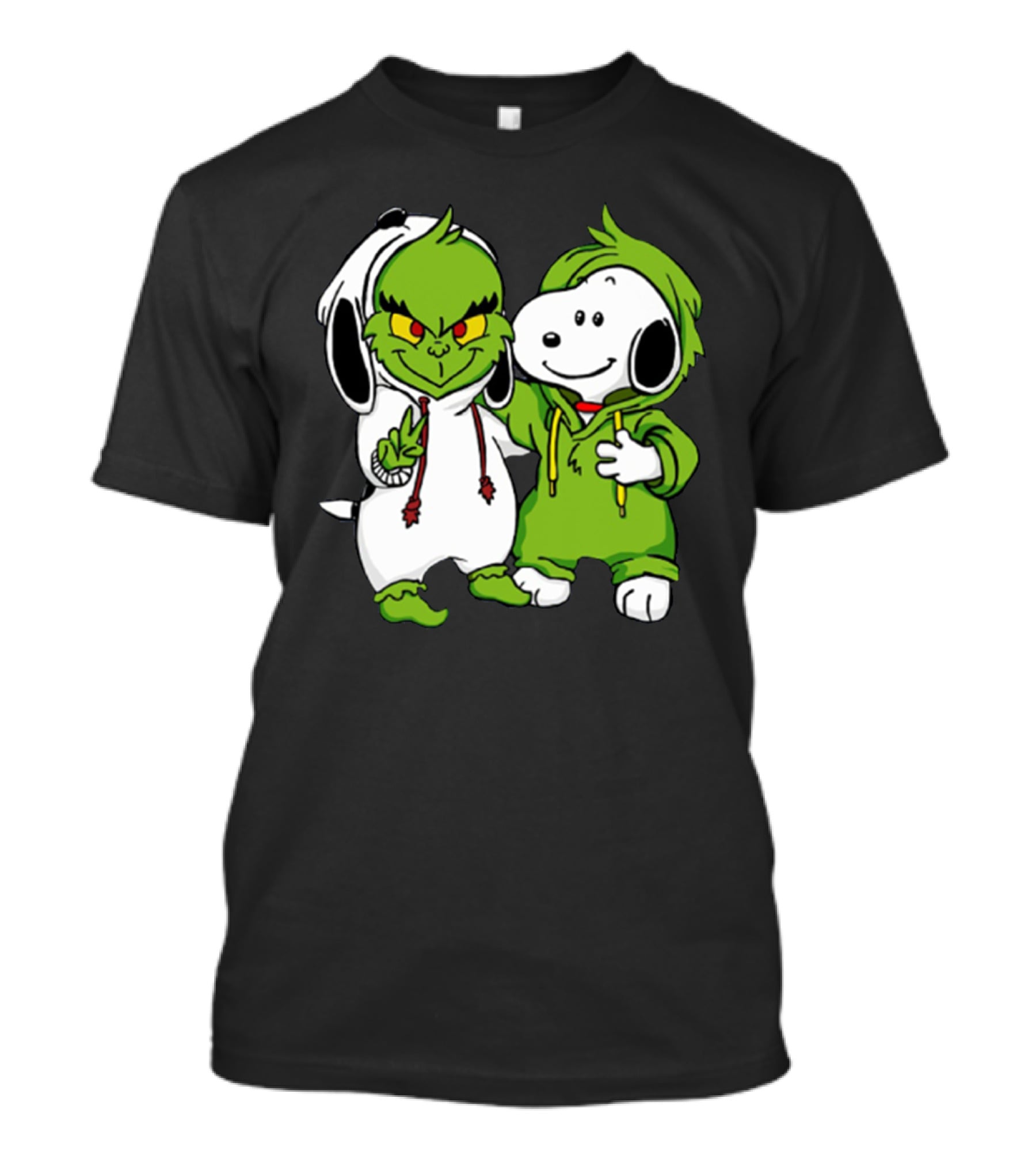 Grinch And Snoopy Christmas Crossover Characters In Festive Hoodies T-Shirt