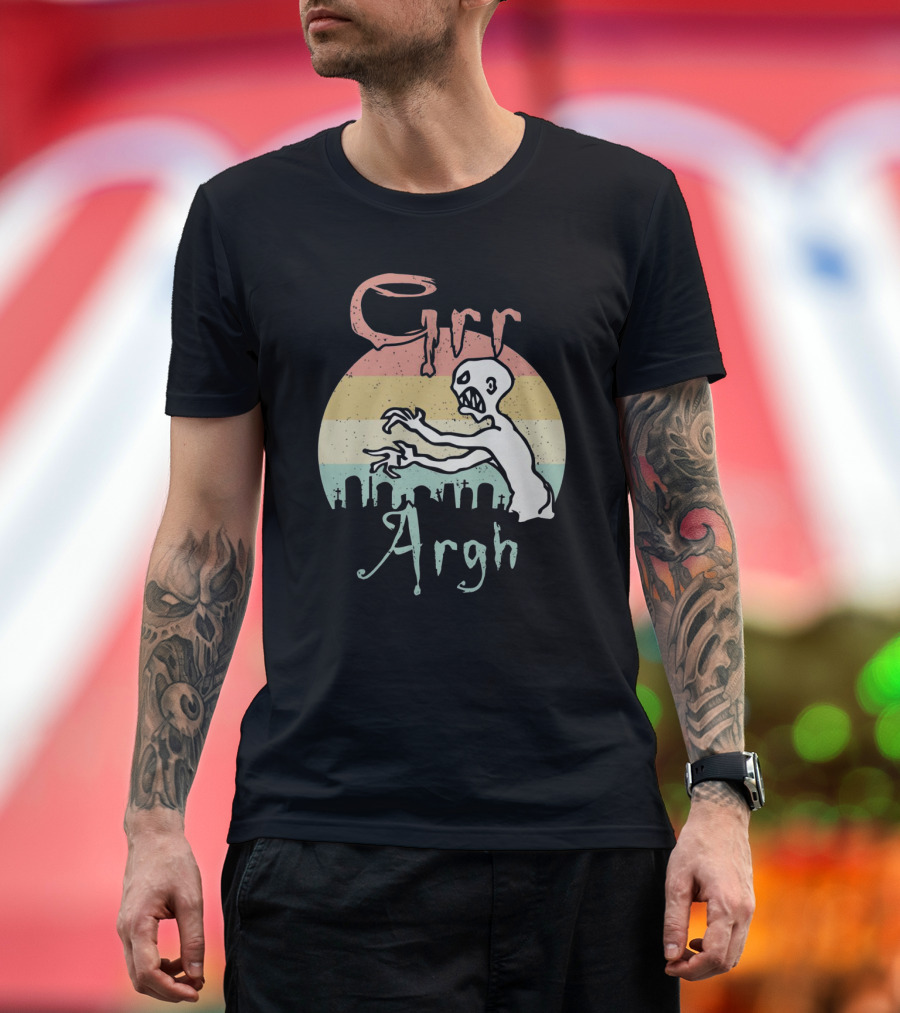 GRR ARGH Zombie Graveyard Retro Sunset T-Shirt