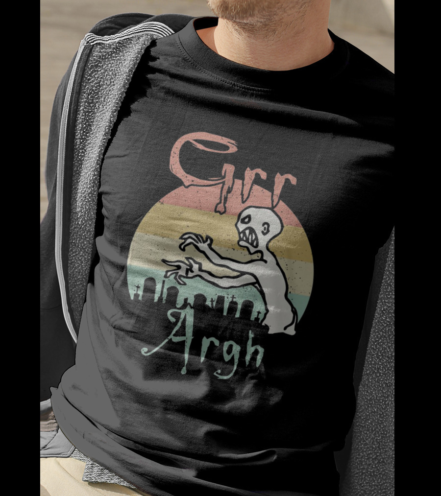 GRR ARGH Zombie Graveyard Retro Sunset T-Shirt